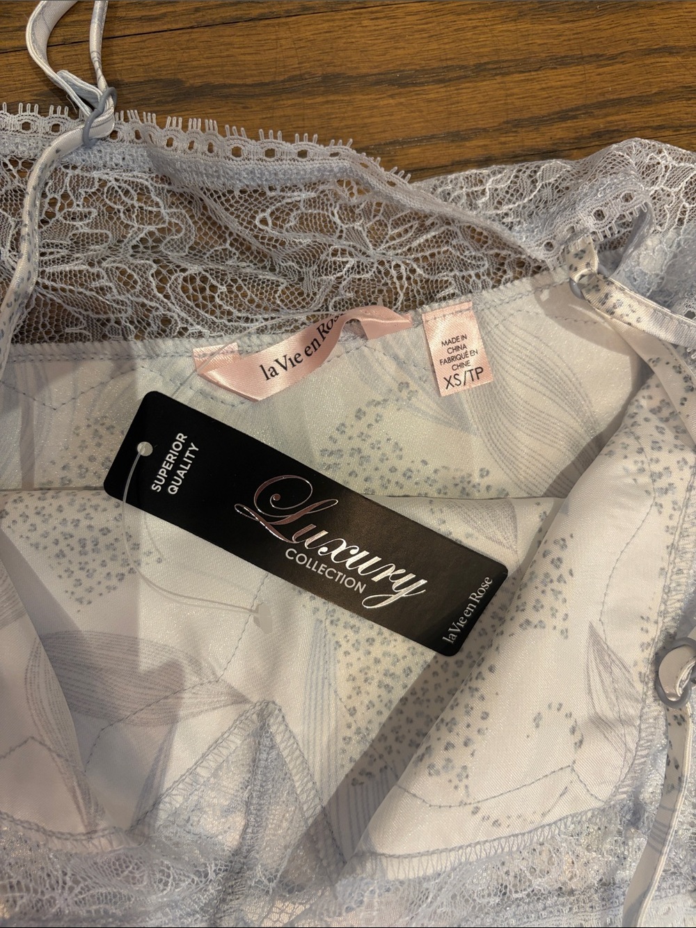 BNWT - La Vie en Rose Silky Lace Trim Cami & Short Sleep Set - Ivory/blue - Picture 4 of 4